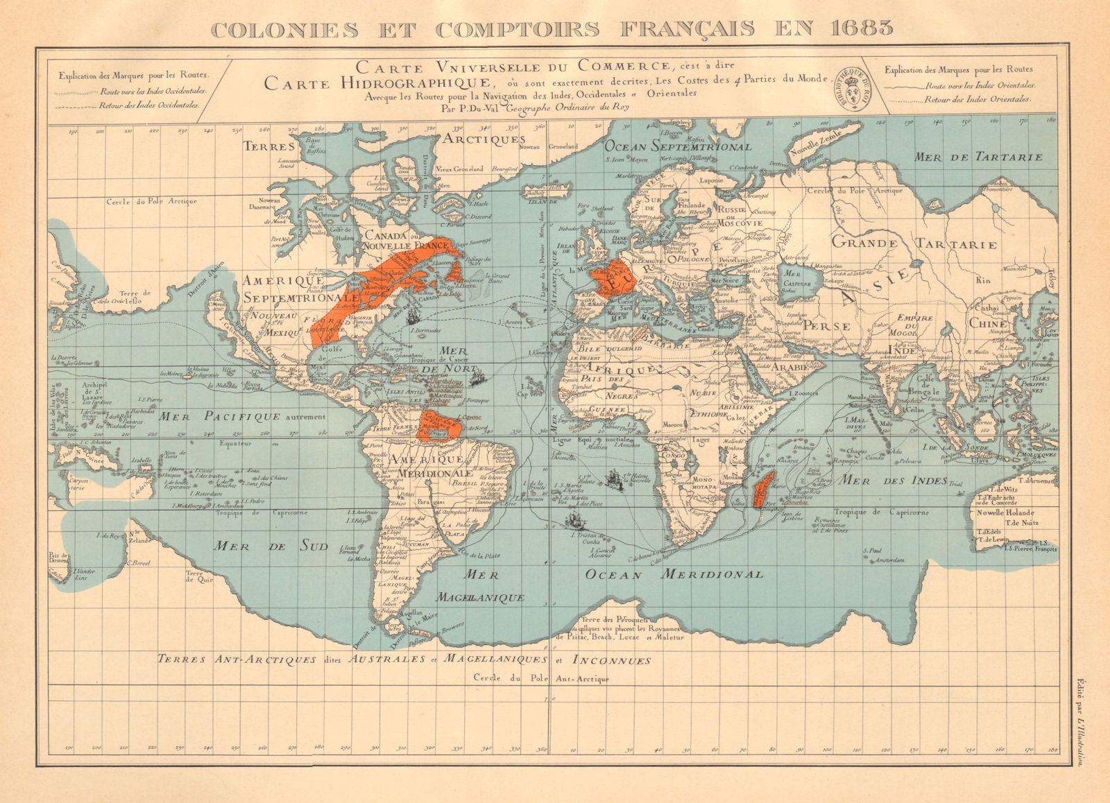FRENCH COLONIES & TRADING POSTS 1683. Colonies et comptoirs Français 1938 map